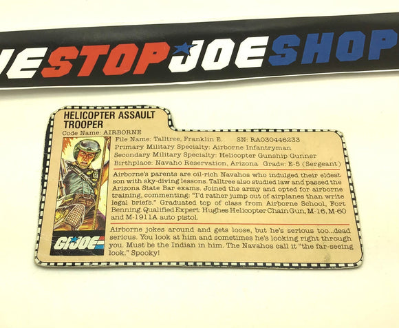 1983 VINTAGE ARAH G.I. JOE AIRBORNE V1 FILE CARD (e)