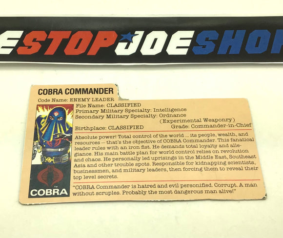 1984 VINTAGE ARAH COBRA COMMANDER V2 FILE CARD (I)
