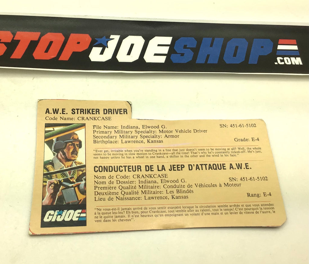 1985 VINTAGE ARAH CRANKCASE V1 FRENCH CANADIAN FILE CARD (a)