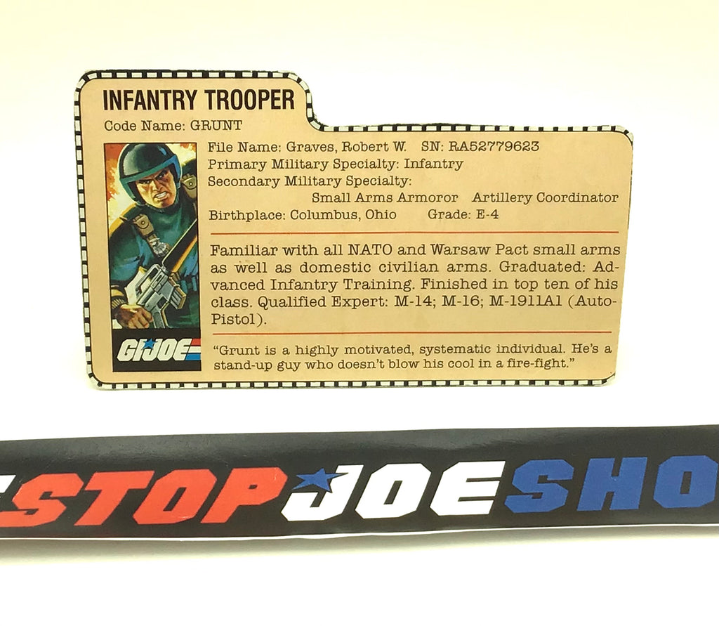 1982 VINTAGE ARAH G.I. JOE GRUNT V1 FILE CARD (c)