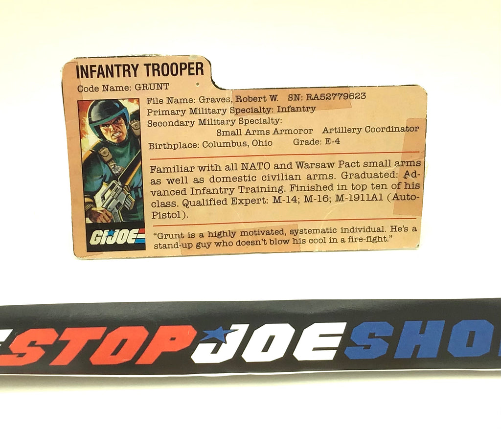 1982 VINTAGE ARAH G.I. JOE GRUNT V1 FILE CARD (e)