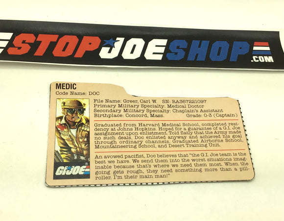 1983 VINTAGE ARAH G.I. JOE DOC V1 FILE CARD (e)