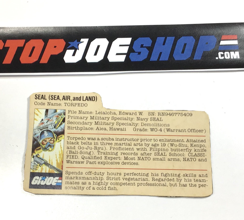 1983 VINTAGE ARAH G.I. JOE TORPEDO V1 FILE CARD (b)