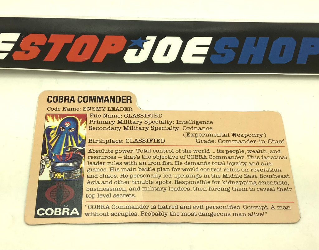 1984 VINTAGE ARAH COBRA COMMANDER V2 FILE CARD (h)