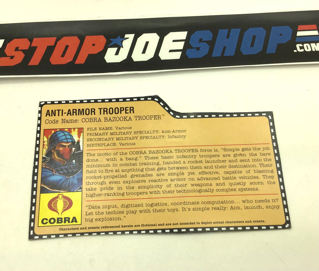 2008 25TH ANNIVERSARY COBRA BAZOOKA TROOPER V1 FILE CARD (c)