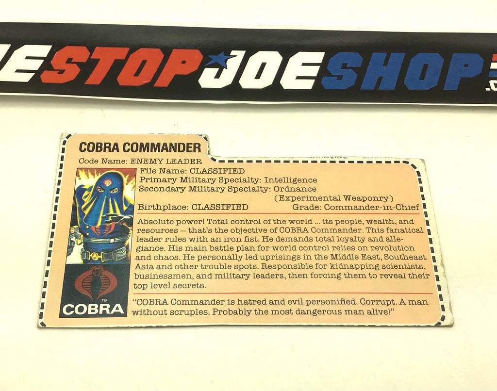 1984 VINTAGE ARAH COBRA COMMANDER V2 FILE CARD (g)