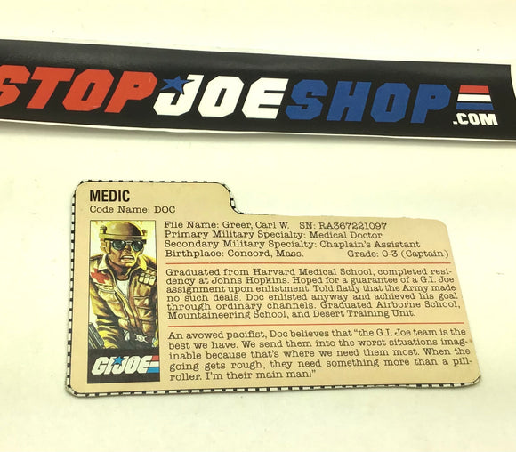 1983 VINTAGE ARAH G.I. JOE DOC V1 FILE CARD (c)