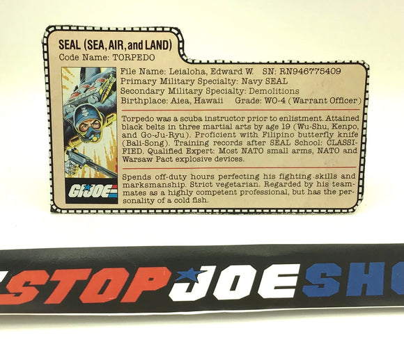 1983 VINTAGE ARAH G.I. JOE TORPEDO V1 FILE CARD (l)