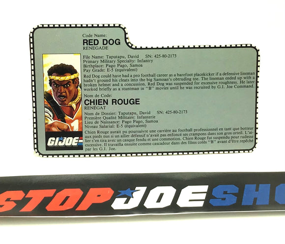 1987 VINTAGE ARAH RED DOG V1 FRENCH CANADIAN FILE CARD (b)