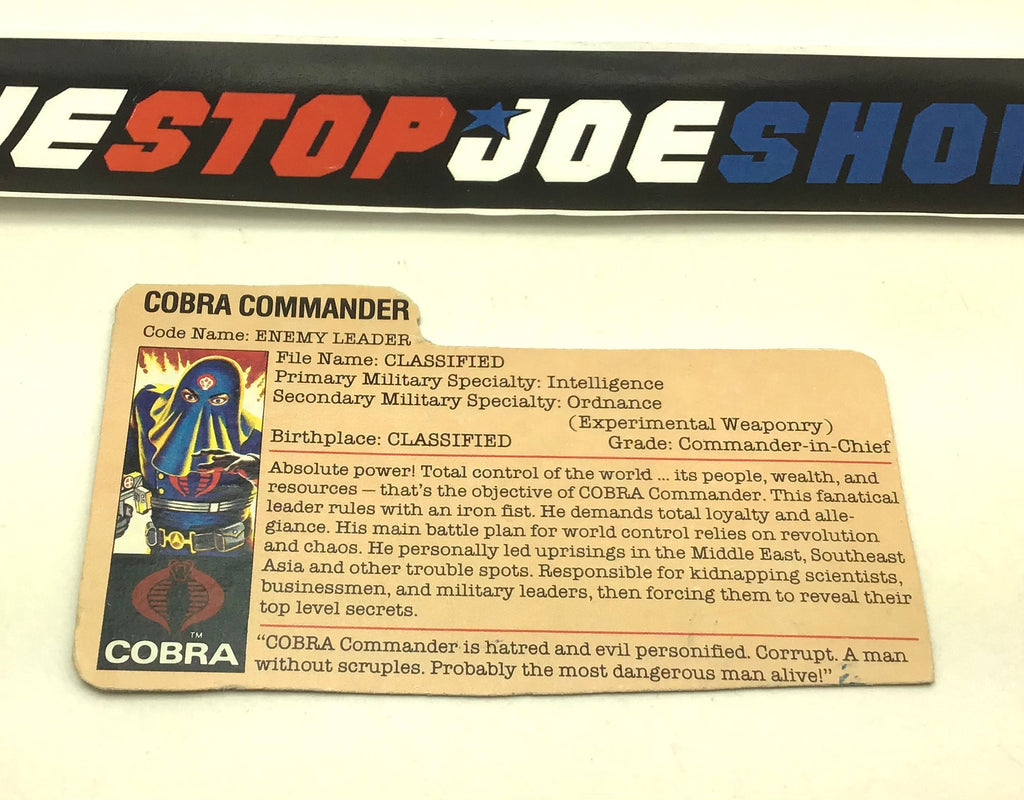 1984 VINTAGE ARAH COBRA COMMANDER V2 FILE CARD (f)