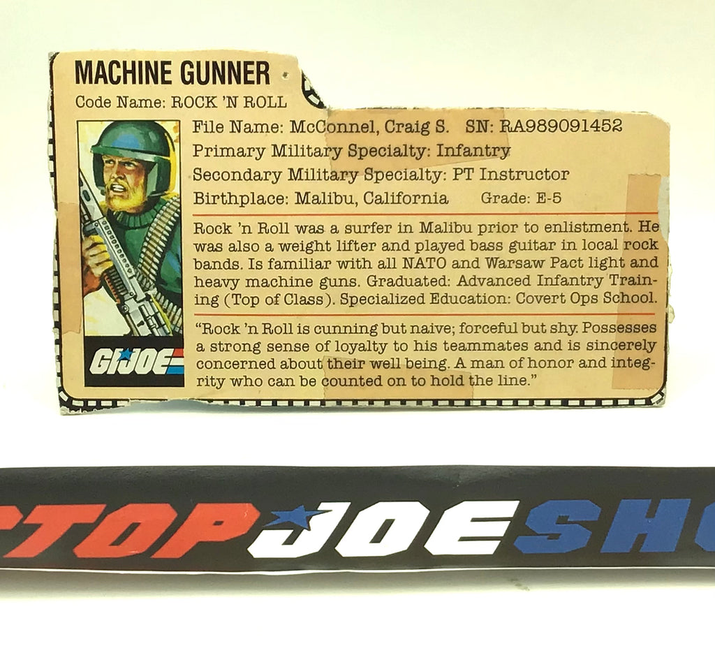 1982 VINTAGE ARAH G.I. JOE ROCK N ROLL V1 FILE CARD (i)