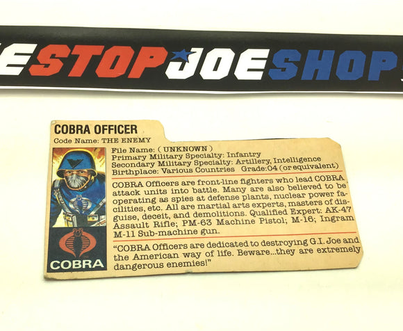 1982-83 VINTAGE ARAH COBRA OFFICER V1.5 FILE CARD (c)