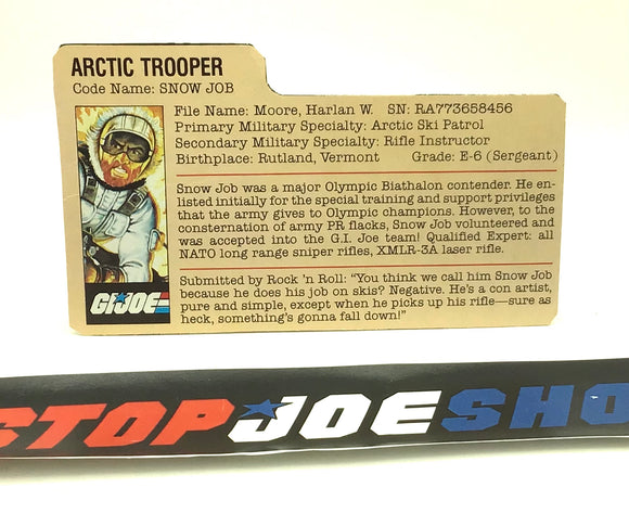 1983 VINTAGE ARAH G.I. JOE SNOW JOB V1 FILE CARD (b)