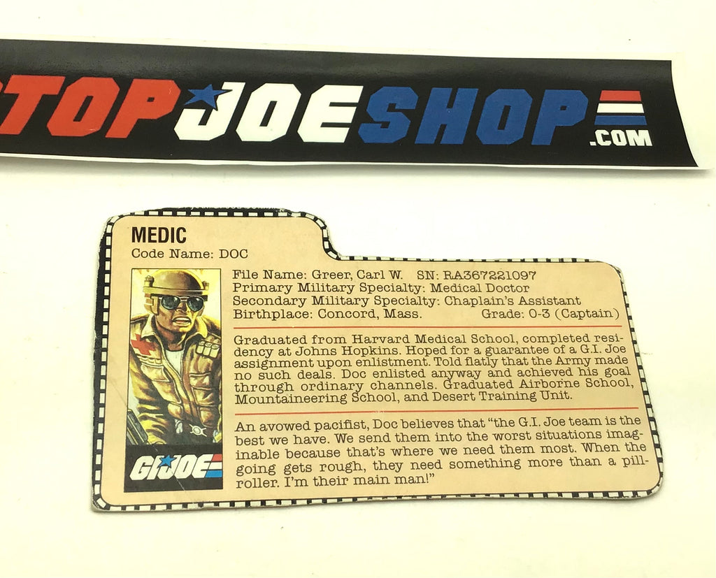 1983 VINTAGE ARAH G.I. JOE DOC V1 FILE CARD (b)