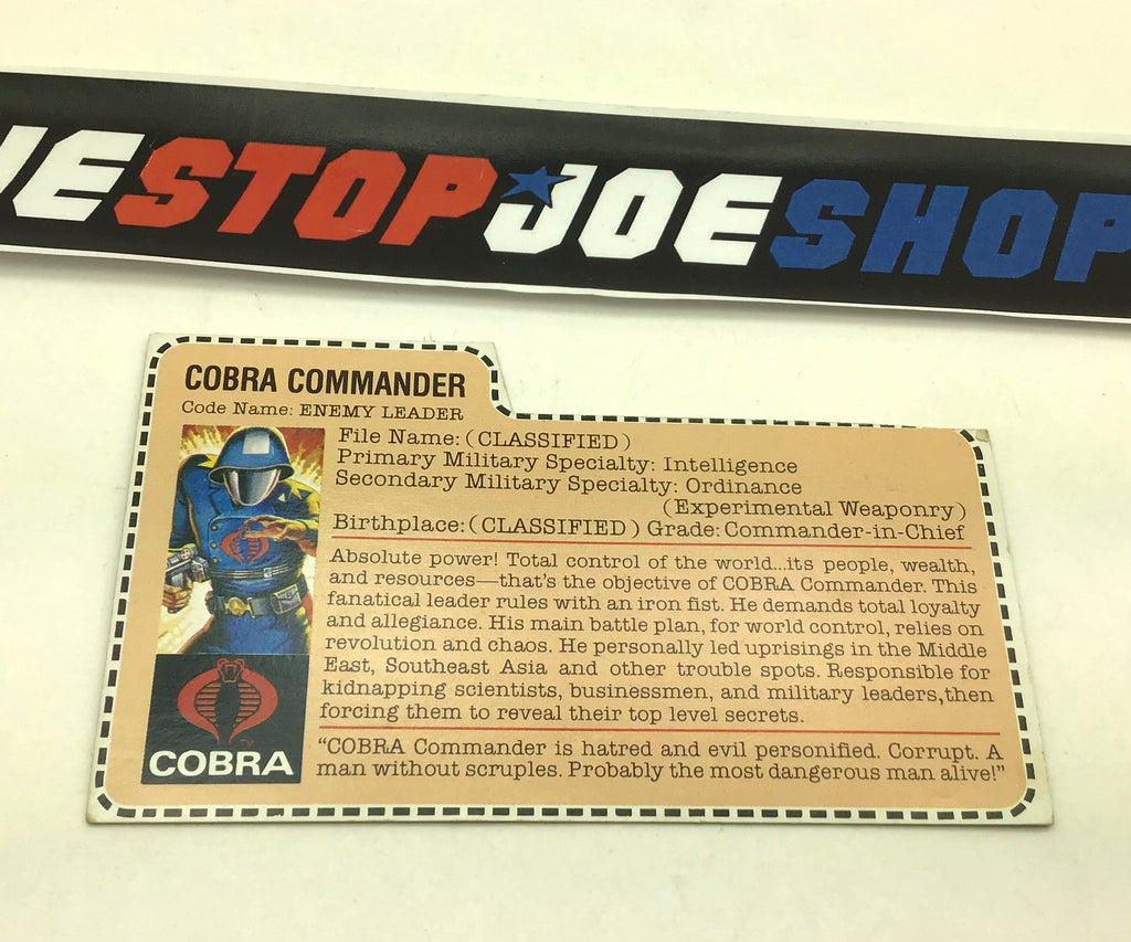 1982 VINTAGE ARAH COBRA COMMANDER V1 FILE CARD