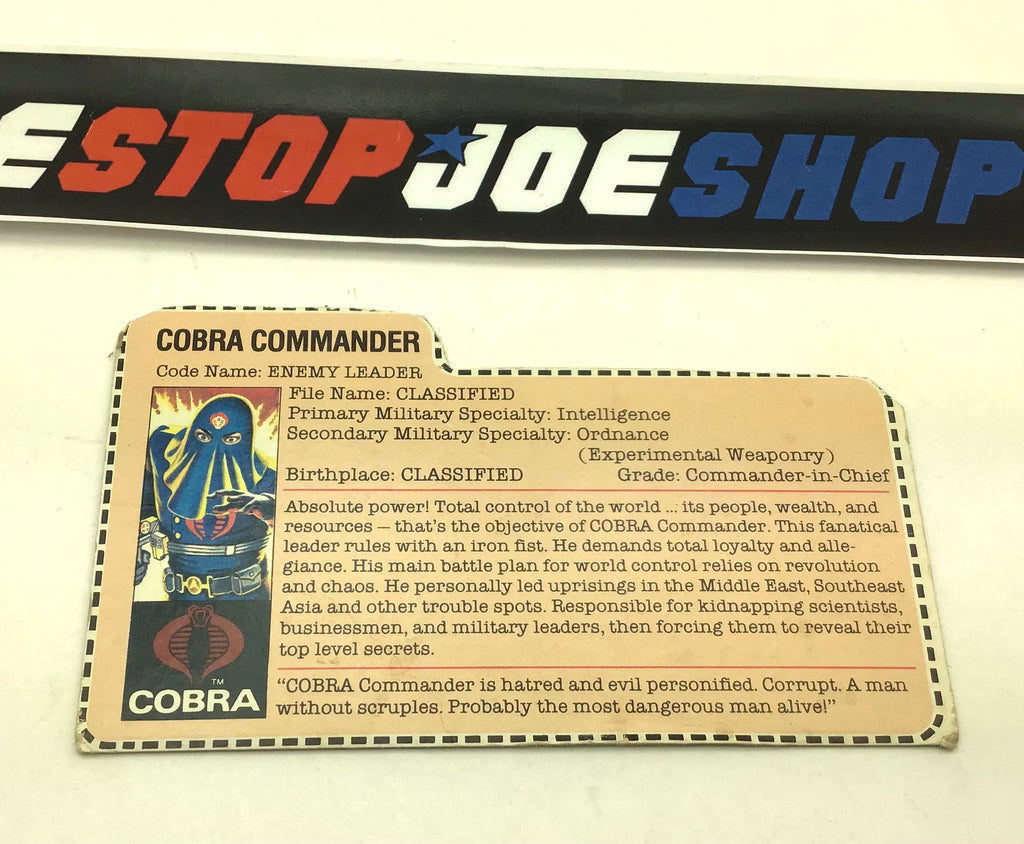 1984 VINTAGE ARAH COBRA COMMANDER V2 FILE CARD (e)