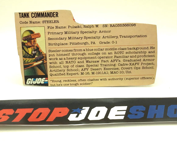 1982 1983 VINTAGE ARAH G.I. JOE STEELER V1 FILE CARD (i)