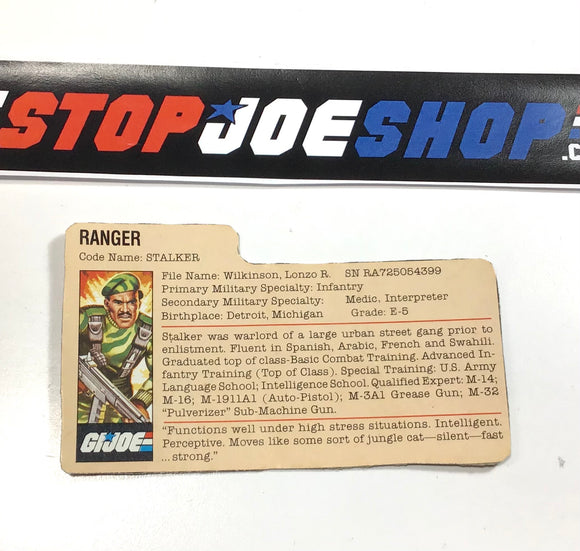 1982-83 VINTAGE ARAH G.I. JOE STALKER V1.5 FILE CARD