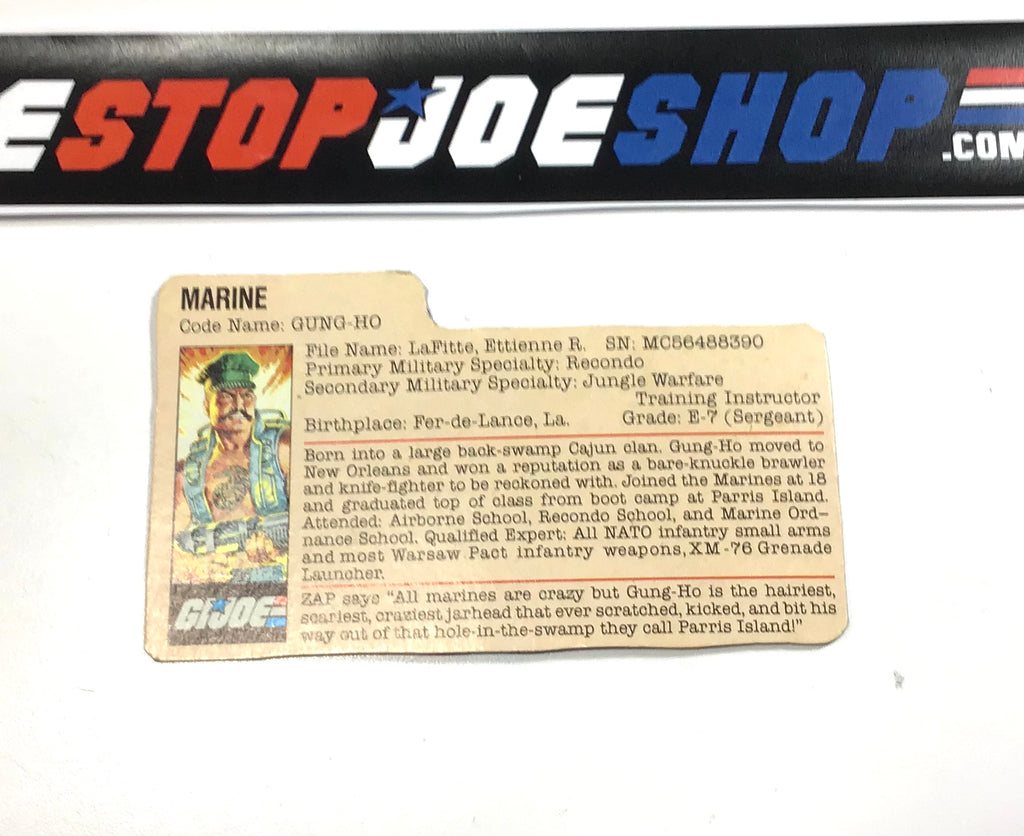 1983 VINTAGE ARAH G.I. JOE GUNG HO V1 FILE CARD (d)