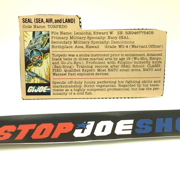 1983 VINTAGE ARAH G.I. JOE TORPEDO V1 FILE CARD (j)
