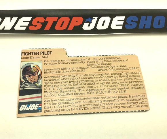 1983 VINTAGE ARAH G.I. JOE ACE V1 FILE CARD (f)