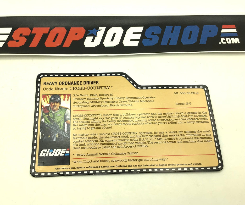 2014 G.I. JOE COLLECTORS CLUB EXCLUSIVE CROSS COUNTRY V3 FILE CARD