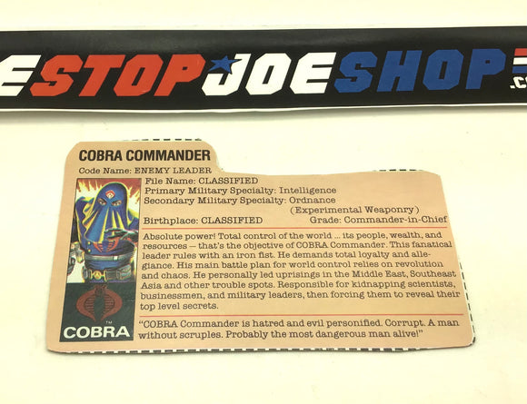 1984 VINTAGE ARAH COBRA COMMANDER V2 FILE CARD (j)