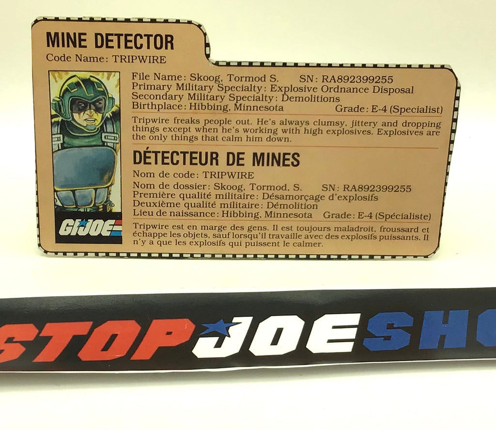1983 VINTAGE ARAH G.I. JOE TRIPWIRE V1 FRENCH CANADIAN FILE CARD