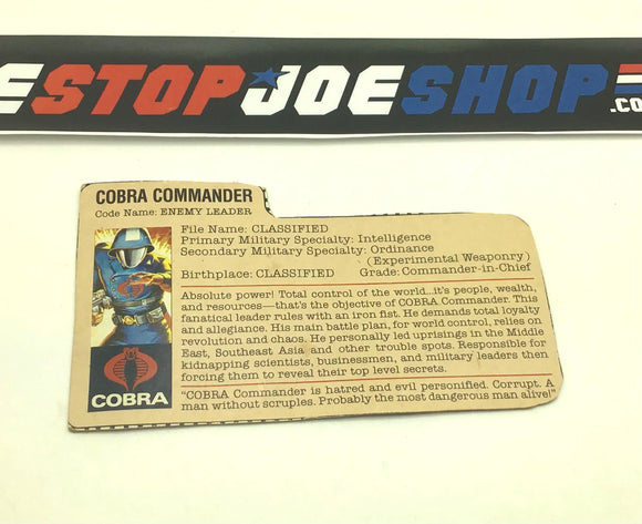 1982 1983 VINTAGE ARAH COBRA COMMANDER V1.5 FILE CARD