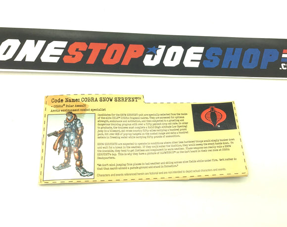 2002 GVC G.I. JOE COBRA SNOW SERPENT V5 FILE CARD