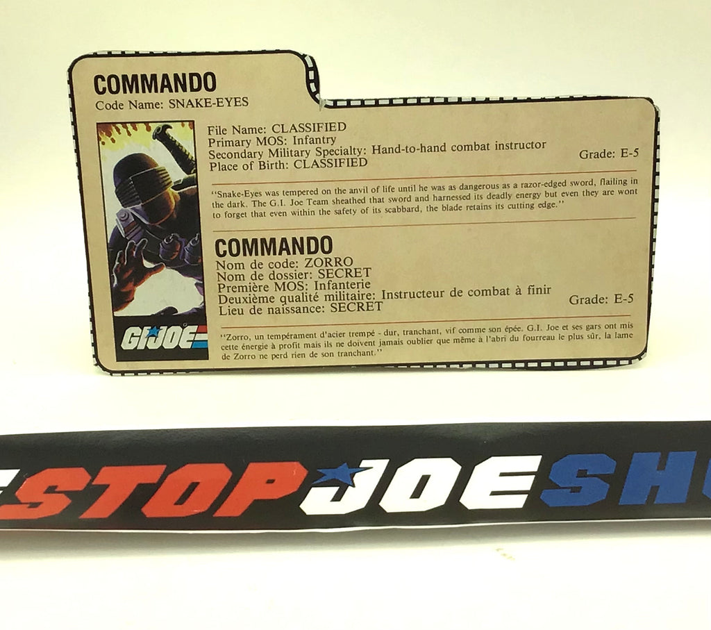 1985 VINTAGE ARAH SNAKE EYES V2 FRENCH CANADIAN FILE CARD PEACH (a)