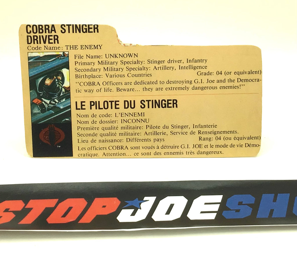 1984 VINTAGE ARAH STINGER DRIVER V1 FRENCH CANADIAN FILE CARD