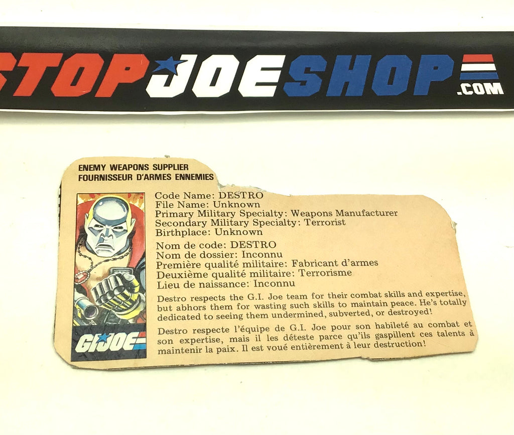 1983 VINTAGE ARAH COBRA DESTRO V1 FRENCH CANADIAN FILE CARD