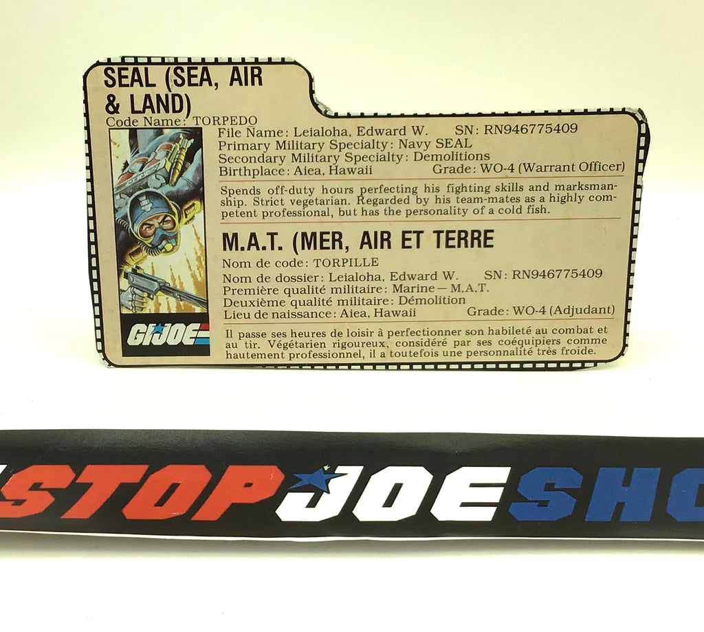 1983 VINTAGE ARAH G.I. JOE TORPEDO V1 FRENCH CANADIAN FILE CARD