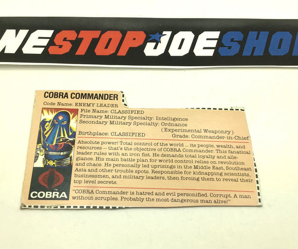 1984 VINTAGE ARAH COBRA COMMANDER V2 FILE CARD (a)