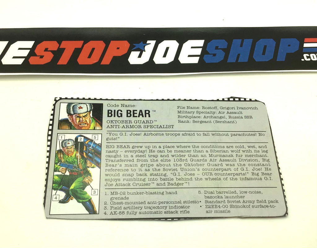 1991 VINTAGE ARAH BIG BEAR V1 FILE CARD (b)