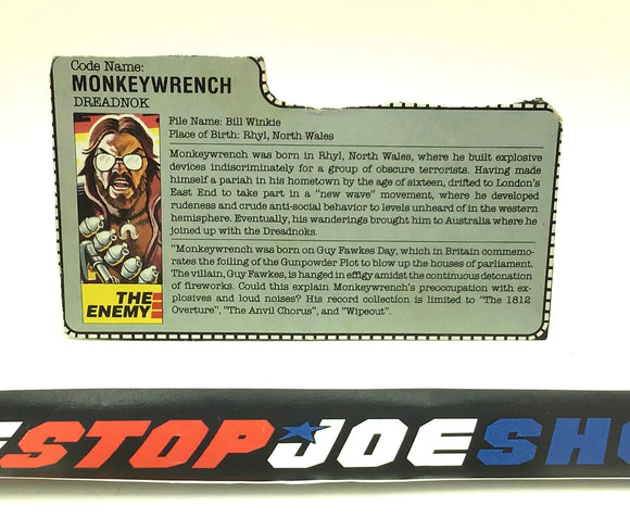 1986 VINTAGE ARAH MONKEYWRENCH V1 FILE CARD (e)