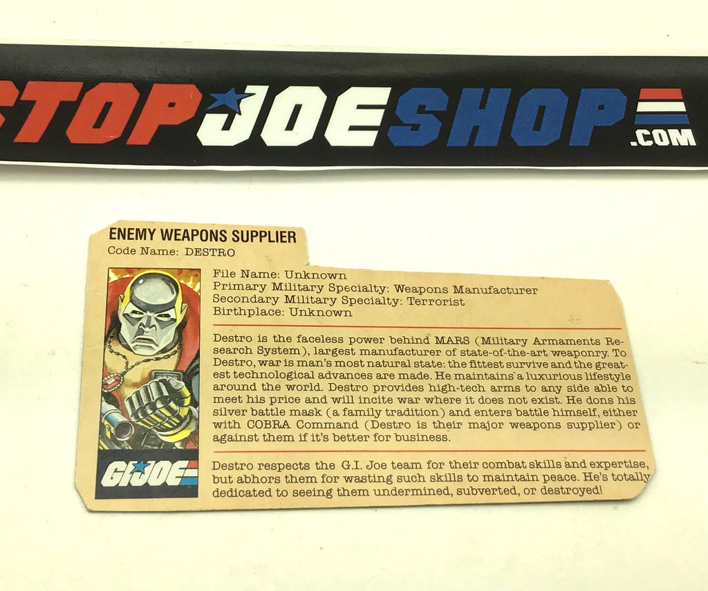 1983 VINTAGE ARAH COBRA DESTRO V1 FILE CARD (l)