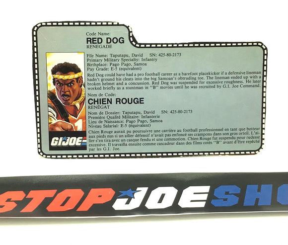 1987 VINTAGE ARAH RED DOG V1 FRENCH CANADIAN FILE CARD (a)