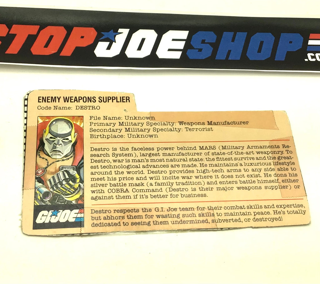 1983 VINTAGE ARAH COBRA DESTRO V1 FILE CARD (f)