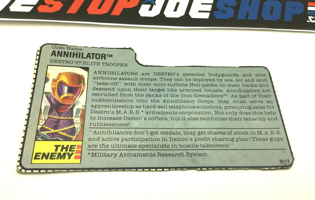 1989 VINTAGE ARAH ANNIHILATOR V1 FILE CARD (b)