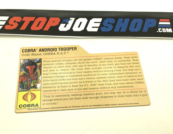 2008 25TH ANNIVERSARY COBRA B.A.T. BAT TROOPER V18 FILE CARD