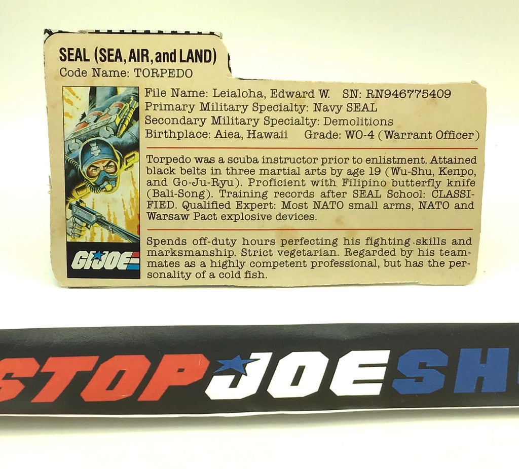 1983 VINTAGE ARAH G.I. JOE TORPEDO V1 FILE CARD (m)