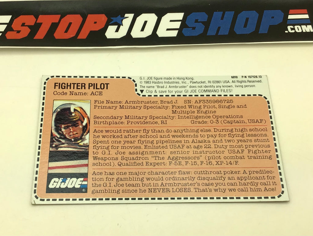 1983 VINTAGE ARAH G.I. JOE ACE V1 UNCUT FILE CARD (d)