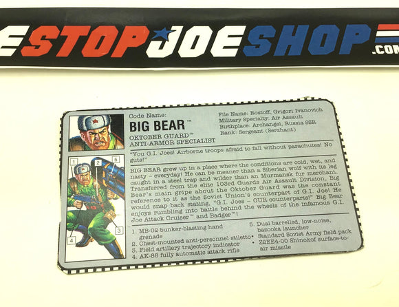 1991 VINTAGE ARAH BIG BEAR V1 FILE CARD (c)