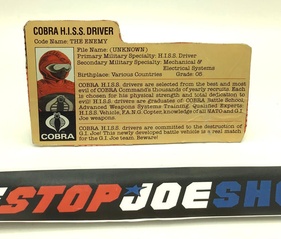 1983 VINTAGE ARAH COBRA H.I.S.S. HISS TANK DRIVER V1 FILE CARD (b)