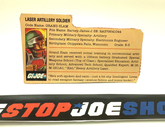1982 1983 VINTAGE ARAH G.I. JOE GRAND SLAM V1 FILE CARD (b)