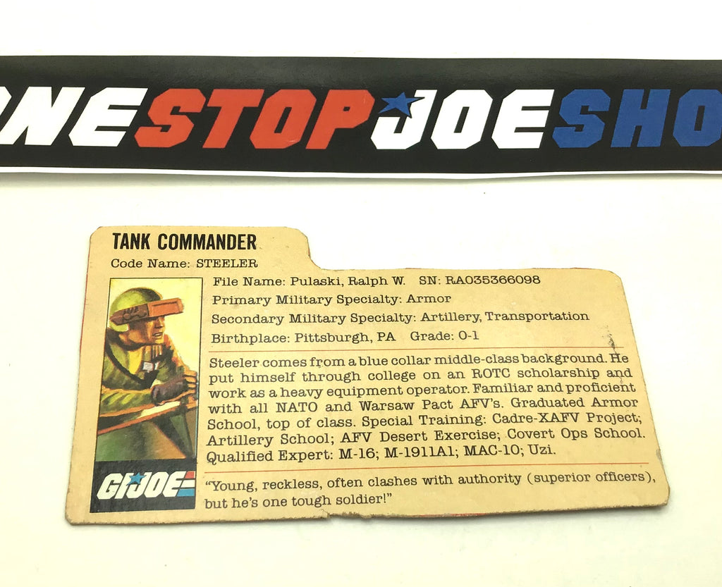 1982 1983 VINTAGE ARAH G.I. JOE STEELER V1 FILE CARD (c)