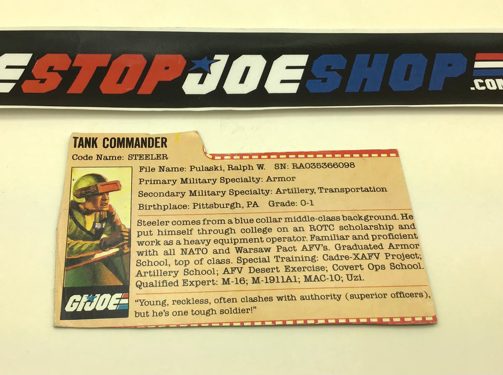 1982 1983 VINTAGE ARAH G.I. JOE STEELER V1 FILE CARD (j)