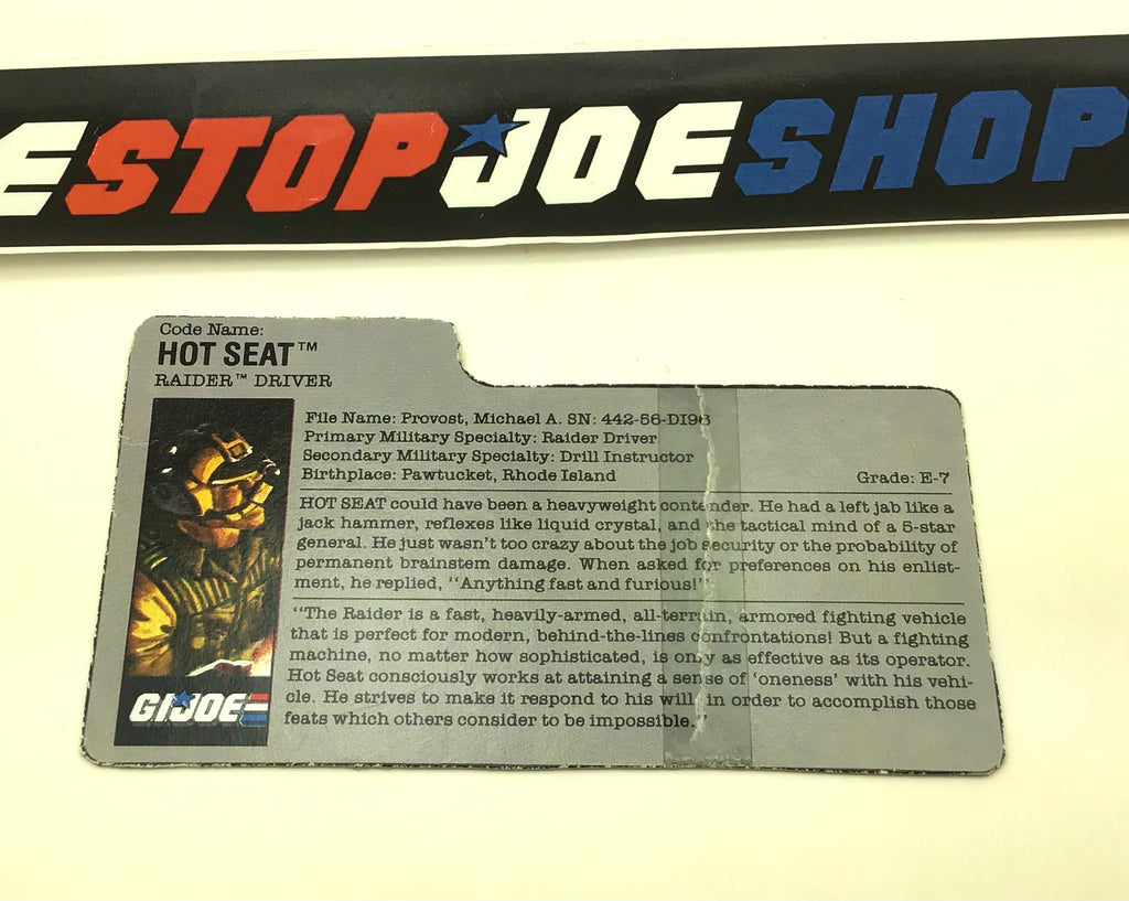 1989 VINTAGE ARAH HOT SEAT V1 FILE CARD (b)